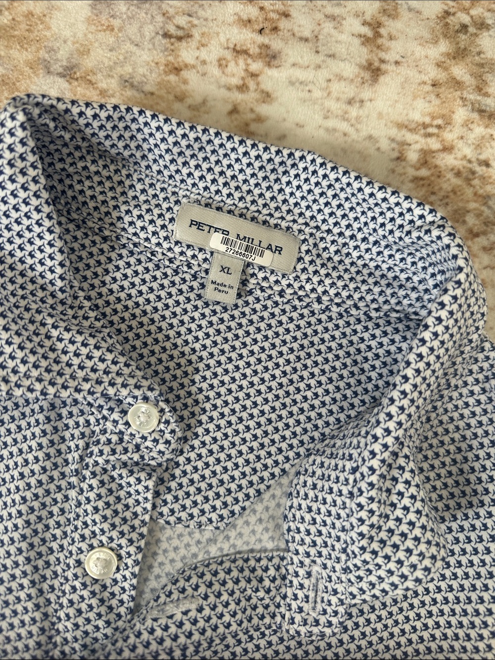 Peter Millar Navy and White Micro-Pattern Polo
